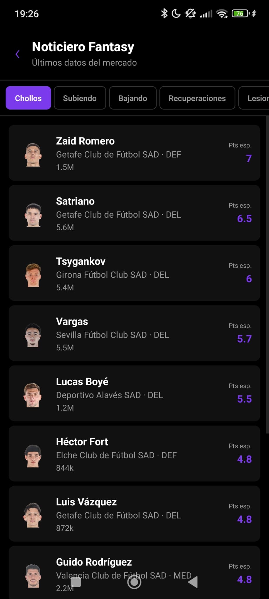 Vista de FantasyStats